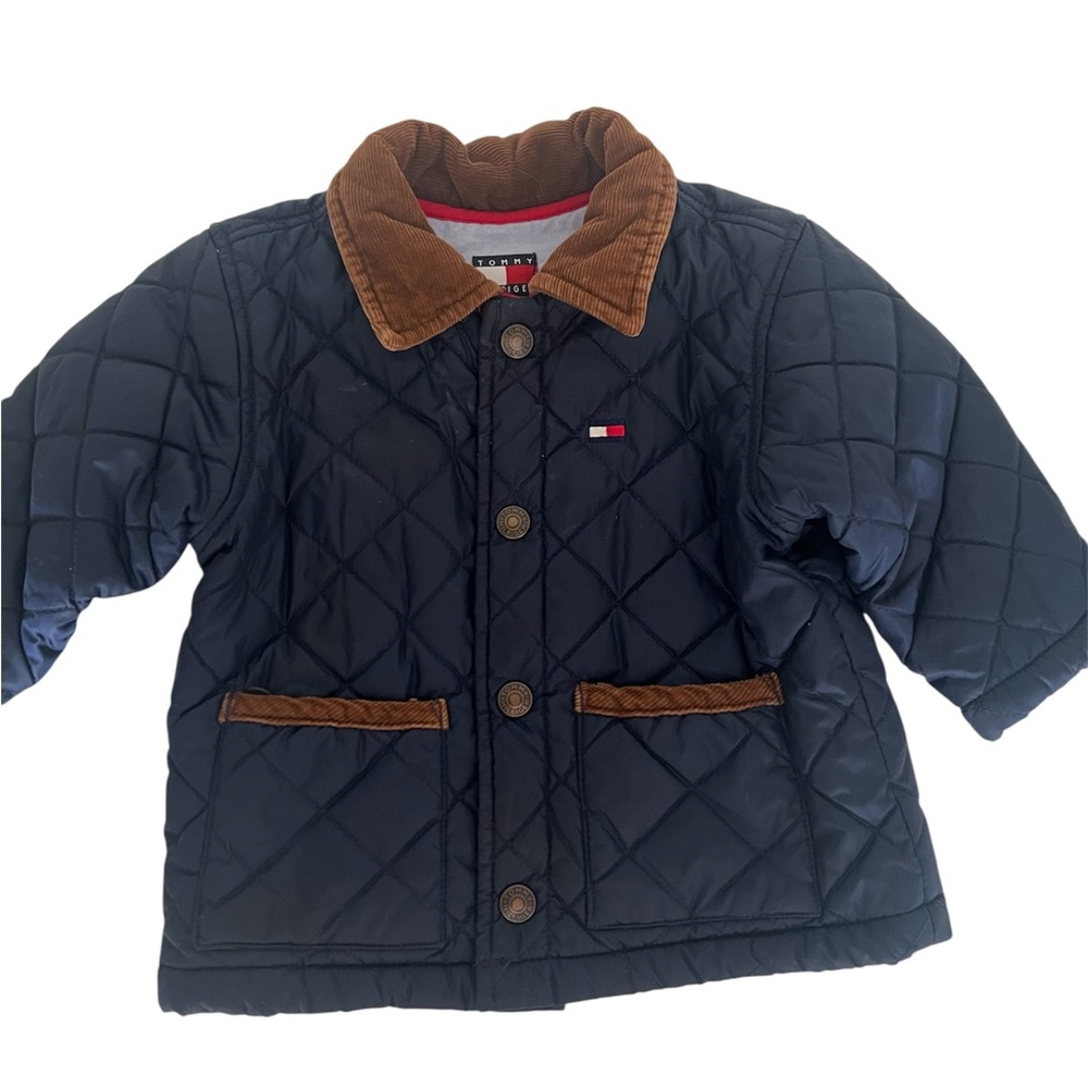 Tommy Hilfiger Baby Navy Quilted Jacket Brown Corduroy Collar Vintage Size 6-12M
